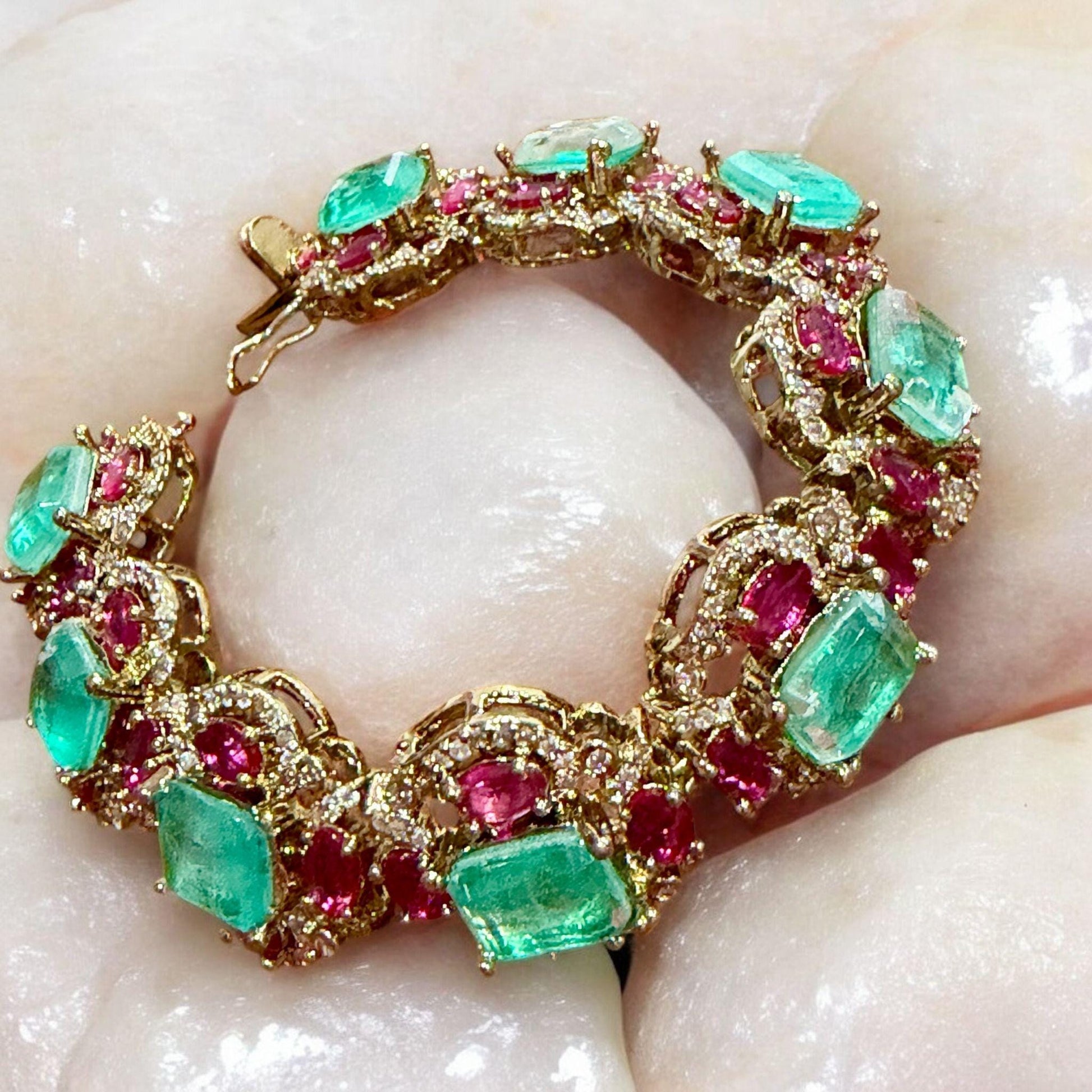 Mint green & Ruby Link Bracelet | Vintage-Inspired Statement Bracelet | Bridal Heirloom Style Jewelry