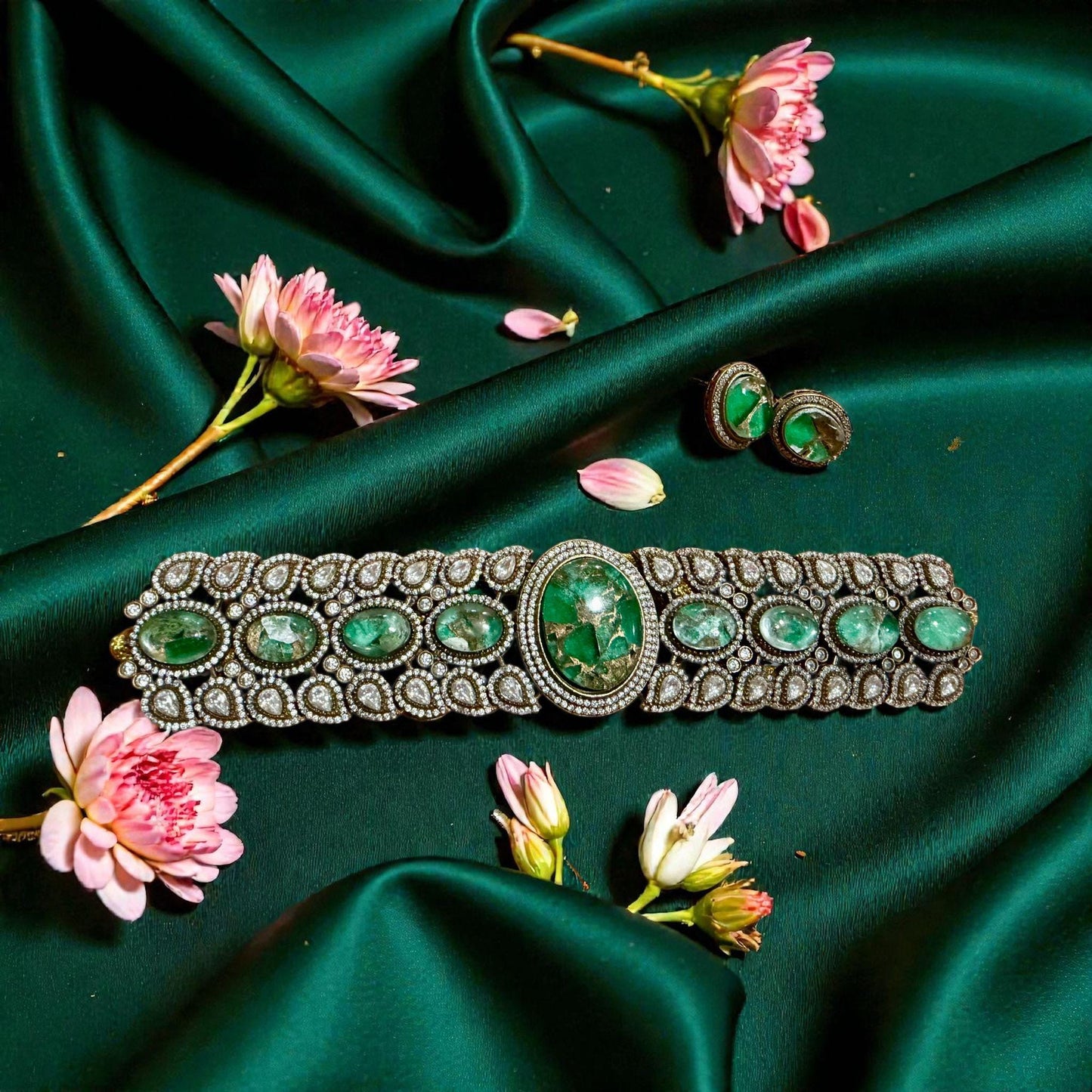 Royal Oval Green Kundan Choker Set | Heritage Bridal Necklace with Matching Stud Earrings