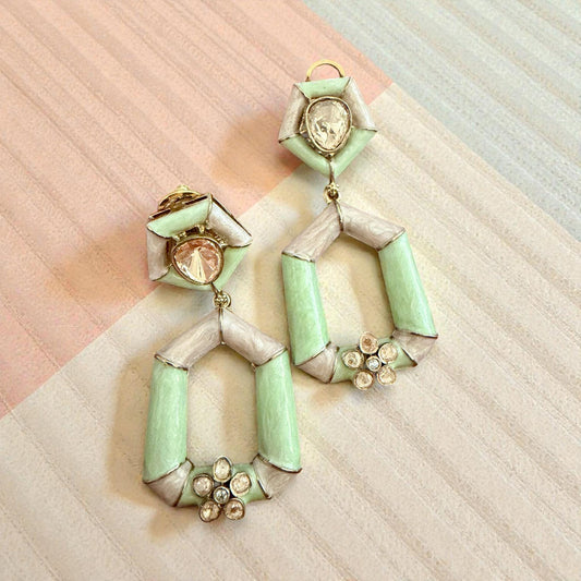 Mint Green Geometric Statement Earrings | Gold Tone Bridal Jewelry