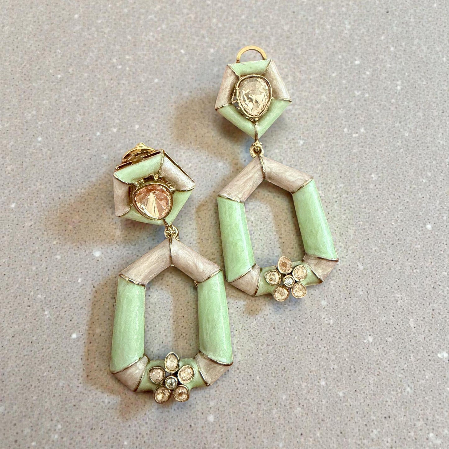 Mint Green Geometric Statement Earrings | Gold Tone Bridal Jewelry