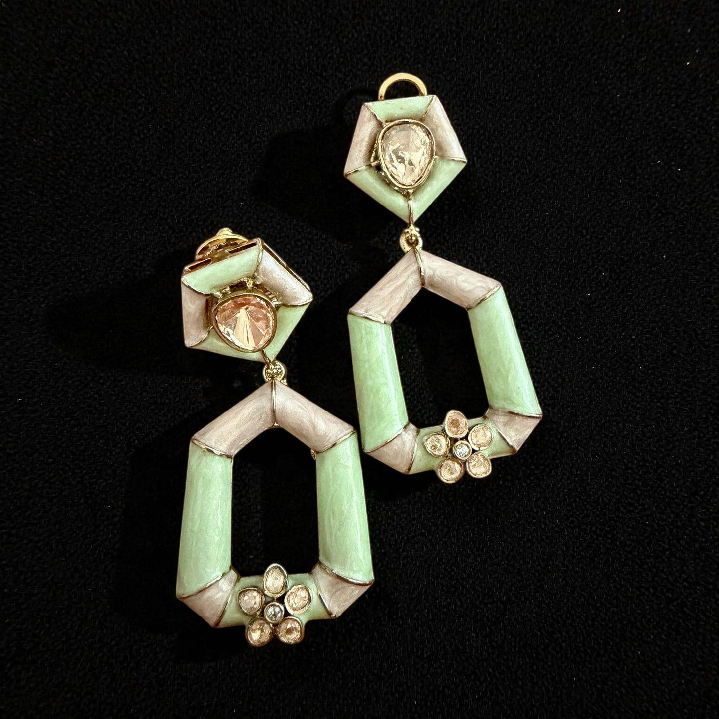 Mint Green Geometric Statement Earrings | Gold Tone Bridal Jewelry