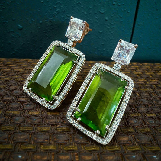 Emerald Green Rectangle Drop Earrings, Bridal Statement Jewelry