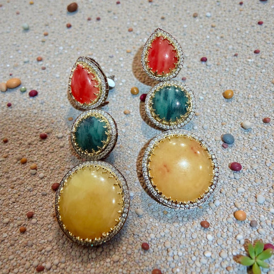 Bold statement stone Earrings - Two Tone Jewelry