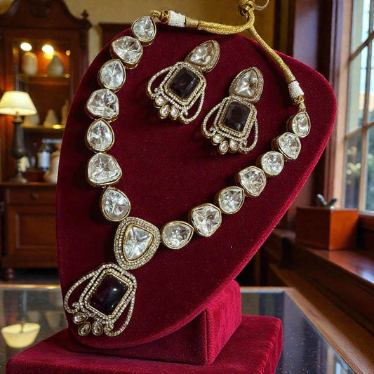 Bollywood Ethnic kundun set with purple stones