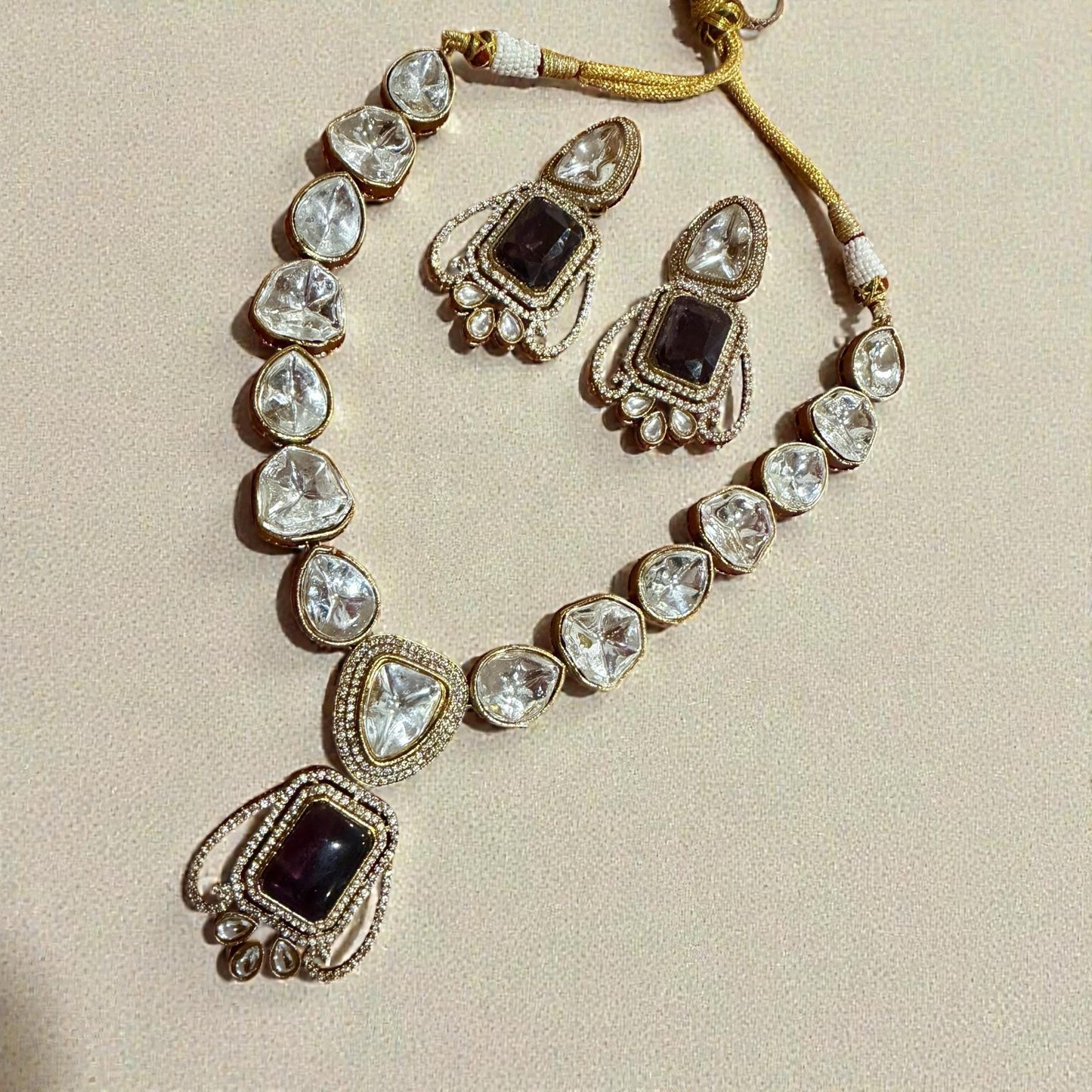 Bollywood Ethnic kundun set with purple stones
