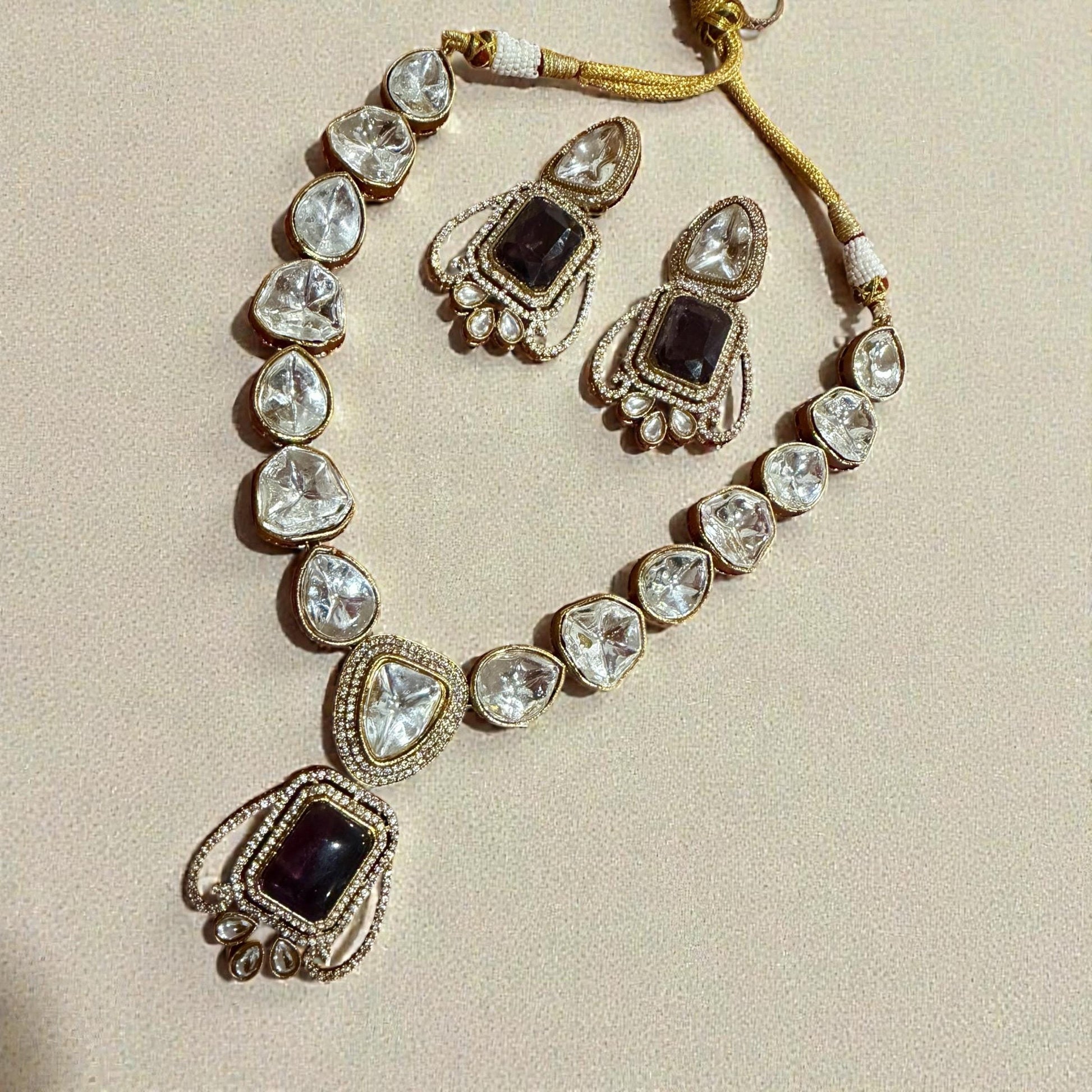 Bollywood Ethnic kundun set with purple stones