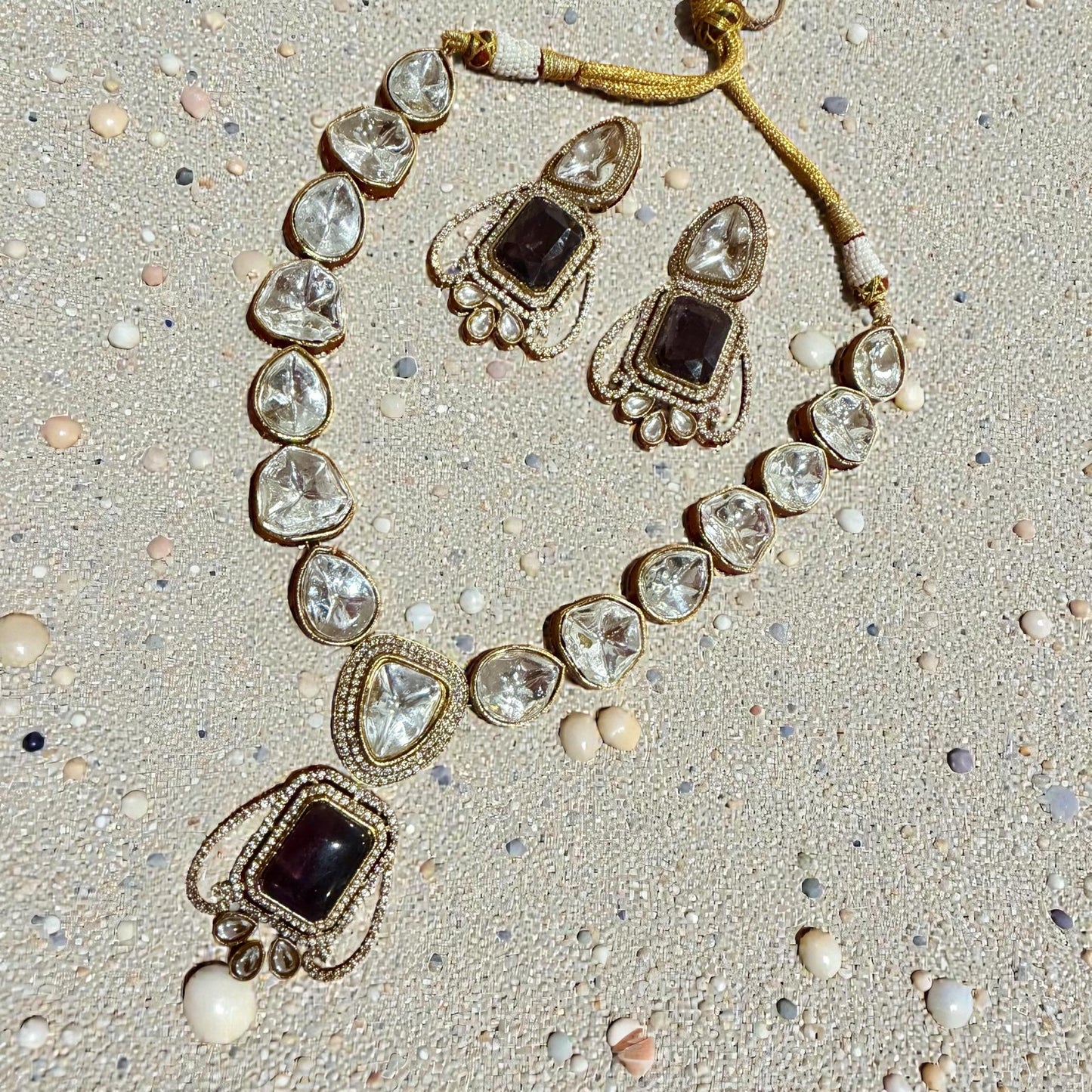 Bollywood Ethnic kundun set with purple stones