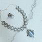 Bollywood Indian AD Jewelry Set, Peach Grey Stone, Rhodium Finish