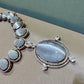 Bollywood Indian AD Jewelry Set, Peach Grey Stone, Rhodium Finish