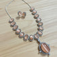 Bollywood Indian AD Jewelry Set, Peach Grey Stone, Rhodium Finish