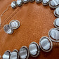 Bollywood Indian AD Jewelry Set, Peach Grey Stone, Rhodium Finish