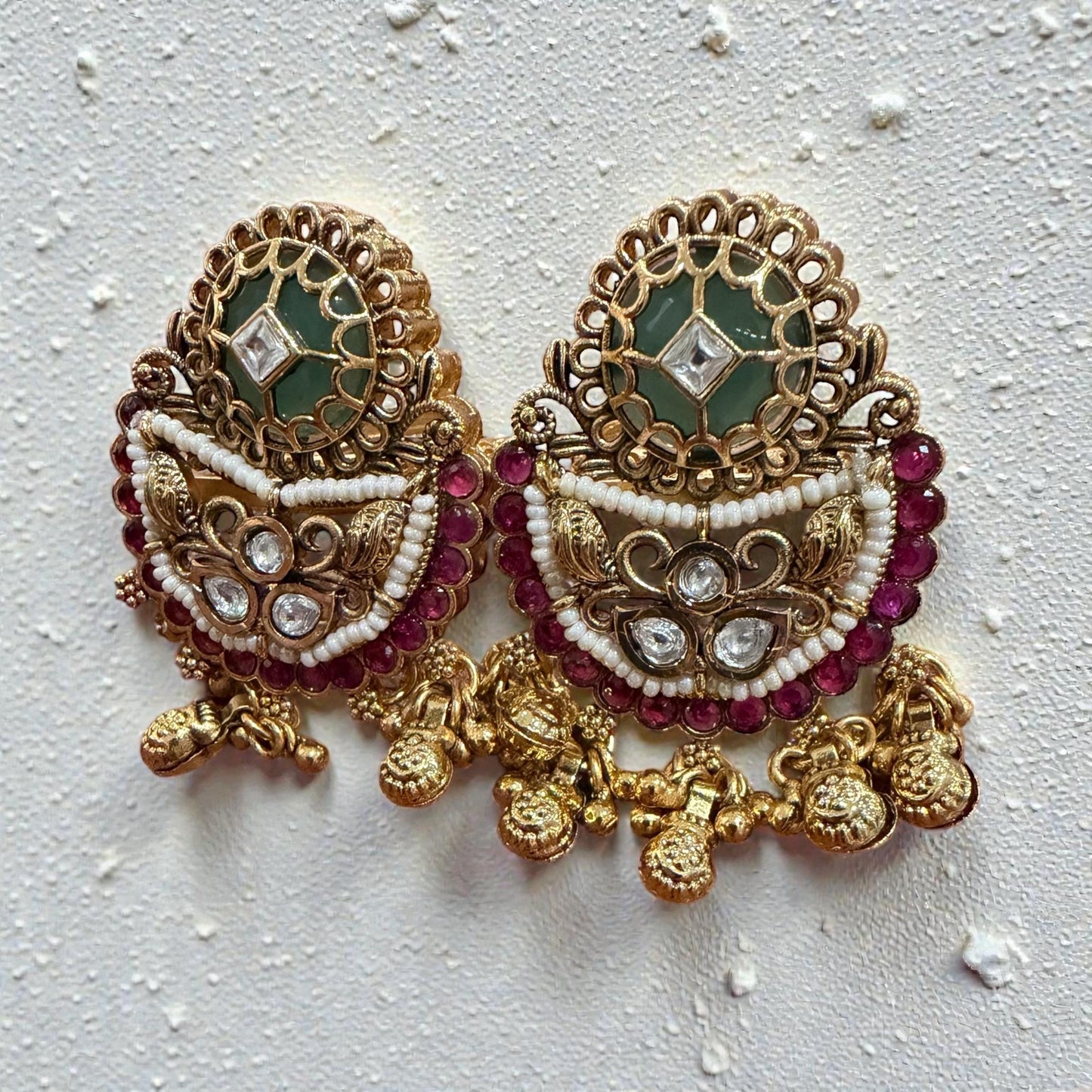 Maha Rani Gold plated antique finish kundan bold dual ring