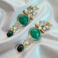 Emerald Green Stone Dangle Earrings | Gold & Silver Tone, Bridal