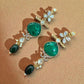 Emerald Green Stone Dangle Earrings | Gold & Silver Tone, Bridal