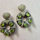 Green Statement Earrings | Gold Tone Pavé Circle Dangle