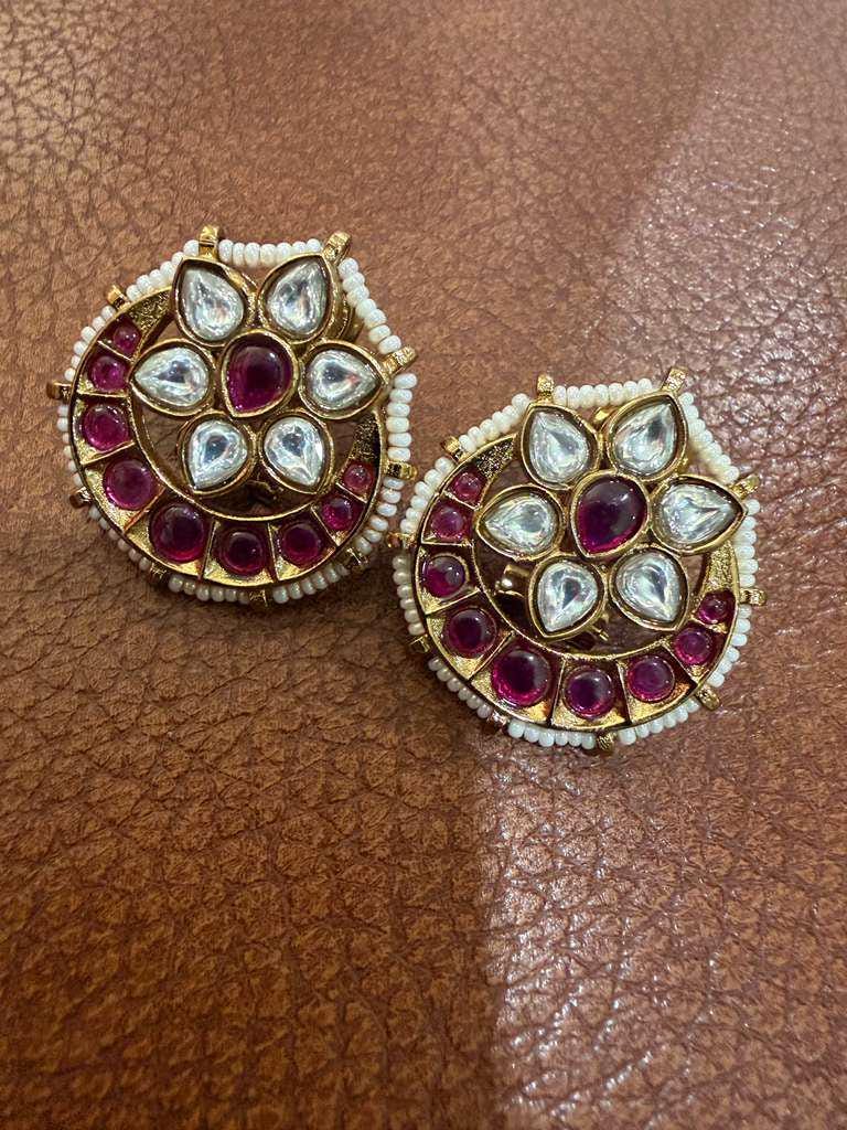 Floral Kundan Stud Earrings | Ruby & Pearl Indian Jewelry