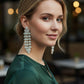Crystal Leaf Drop Earrings | Silver Tone Bridal Jewelry