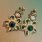 Emerald Green Floral Earrings | Gold Tone Crystal Statement Jewelry