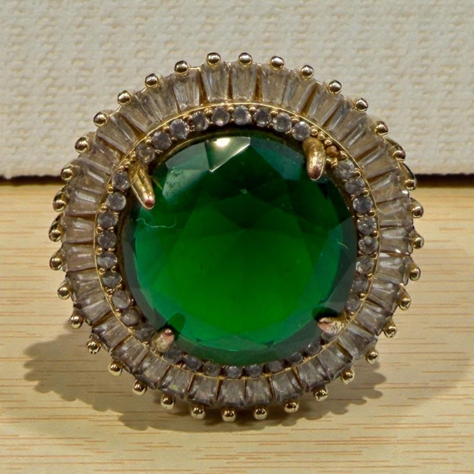 Oval Green Crystal Halo Ring | Vintage-Inspired Statement Cocktail Ring for Women