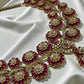 Floral Statement Necklace Set with Green Teardrop Pendant | Bold Necklace & Earrings