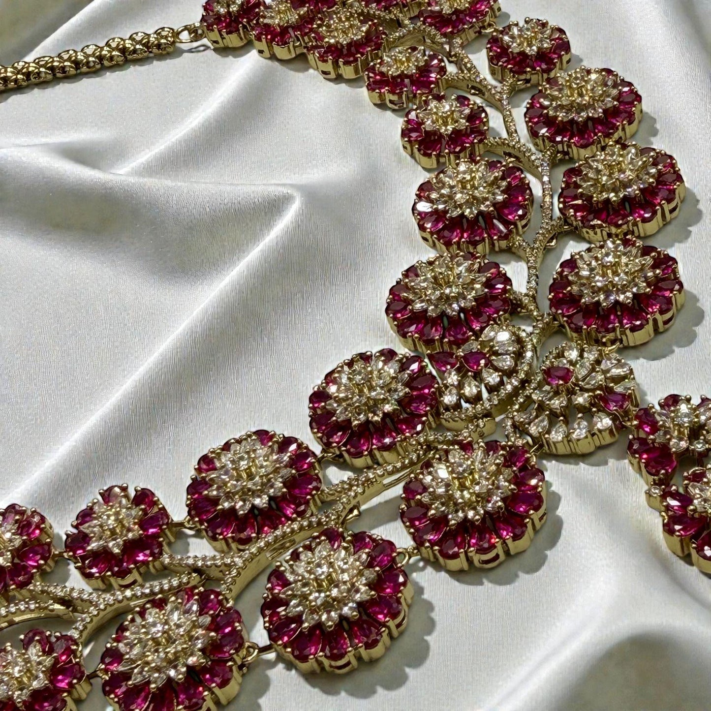 Floral Statement Necklace Set with Green Teardrop Pendant | Bold Necklace & Earrings