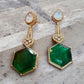 Emerald Green Hexagon Drop Earrings | Gold Bridal Statement Earrings with CZ | Indian Wedding Jewelry