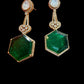 Emerald Green Hexagon Drop Earrings | Gold Bridal Statement Earrings with CZ | Indian Wedding Jewelry