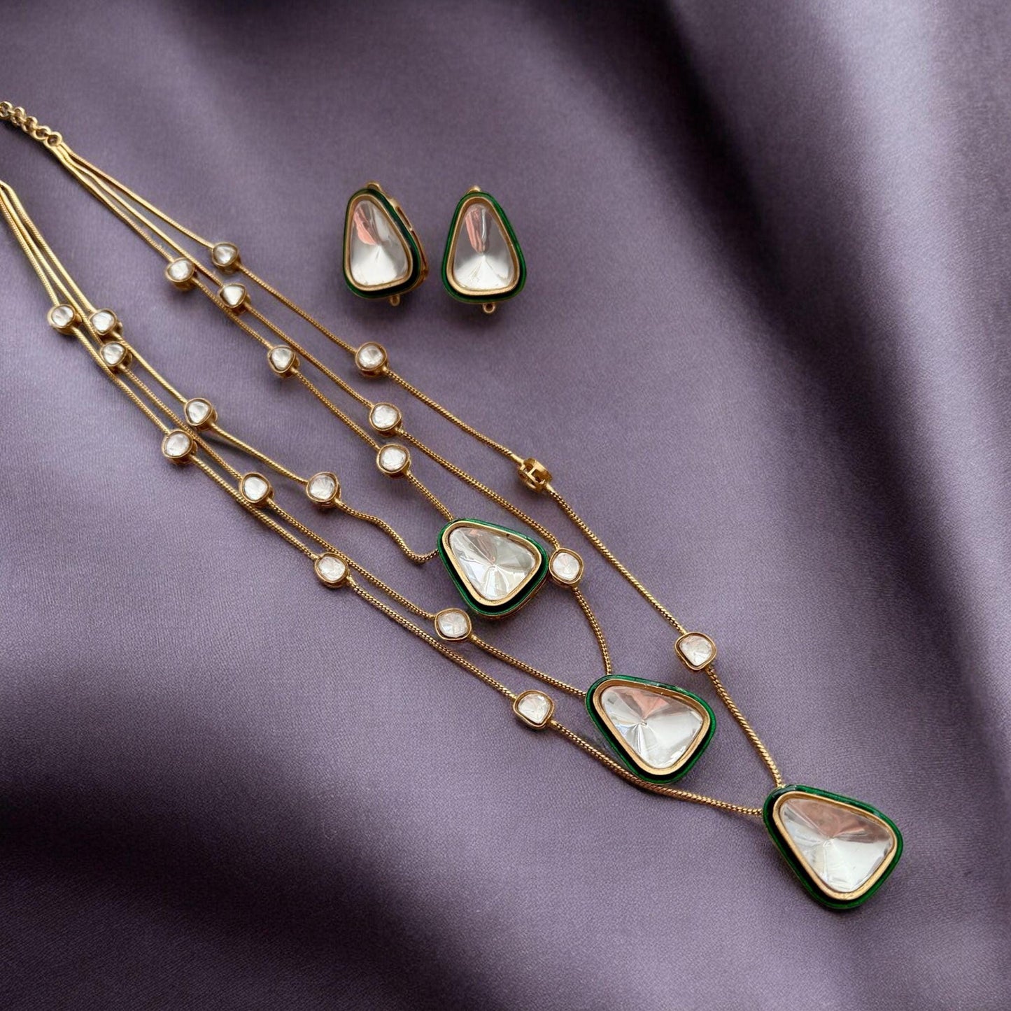 Kundan Necklace Set | Green Enamel, Gold Indian Jewelry