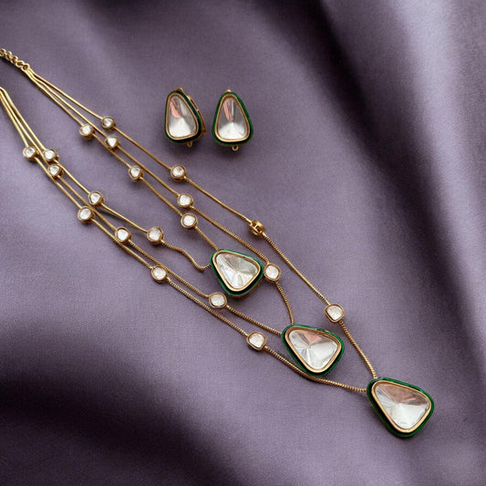 Kundan Necklace Set | Green Enamel, Gold Indian Jewelry
