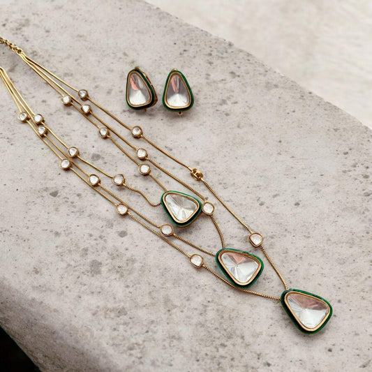Kundan Necklace Set | Green Enamel, Gold Indian Jewelry