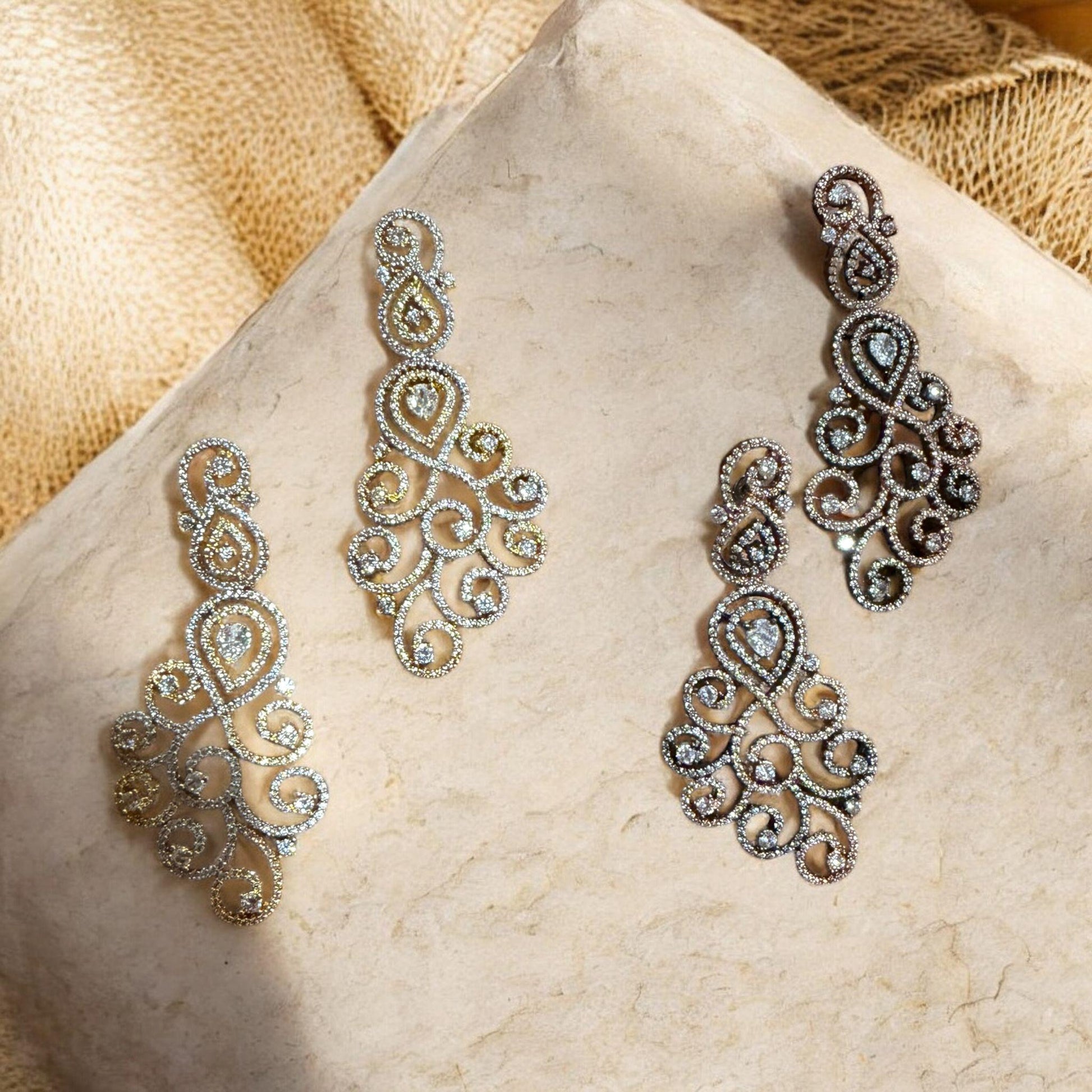 Rose Gold Paisley Chandelier Earrings | Long CZ Statement Earrings | Wedding Jewelry