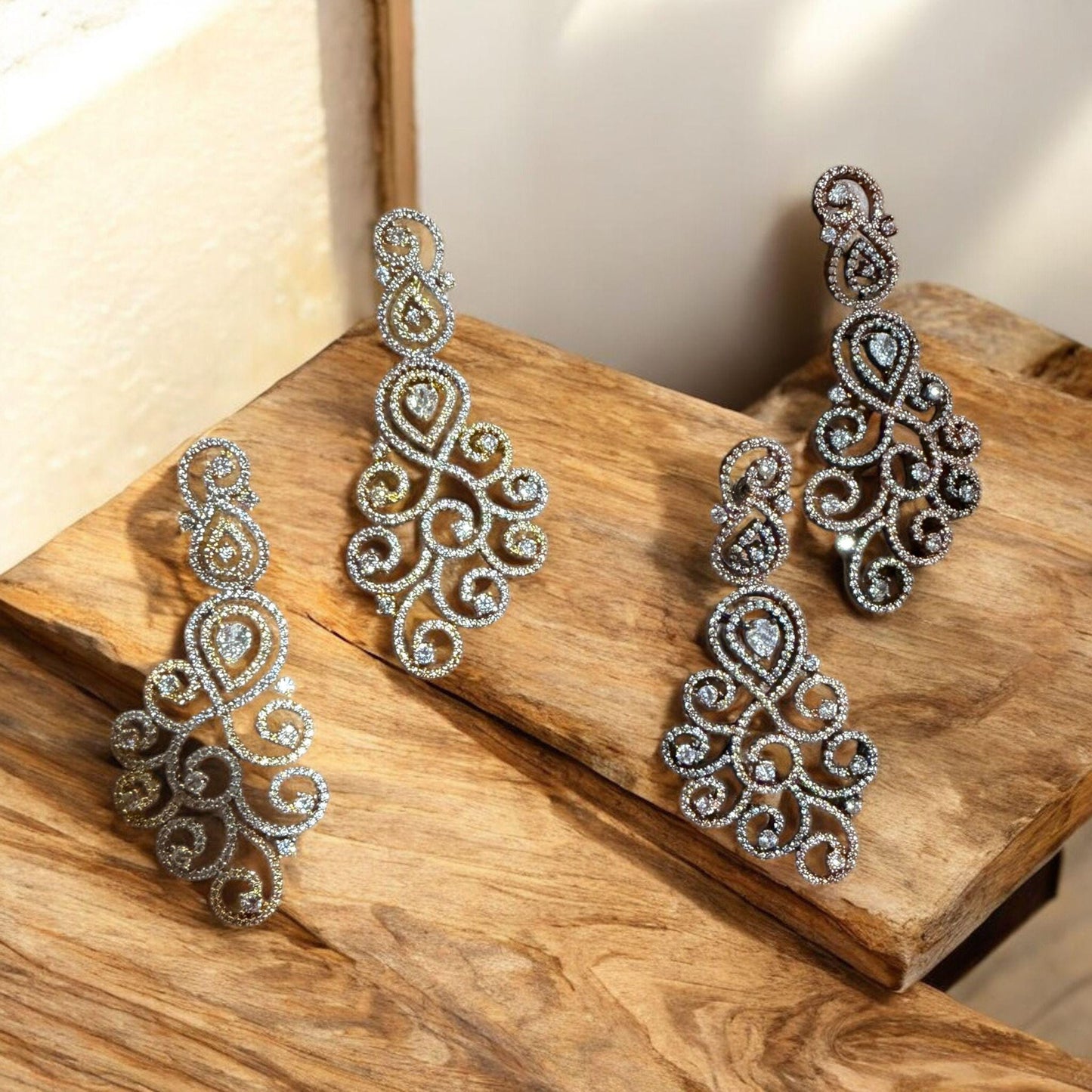 Rose Gold Paisley Chandelier Earrings | Long CZ Statement Earrings | Wedding Jewelry
