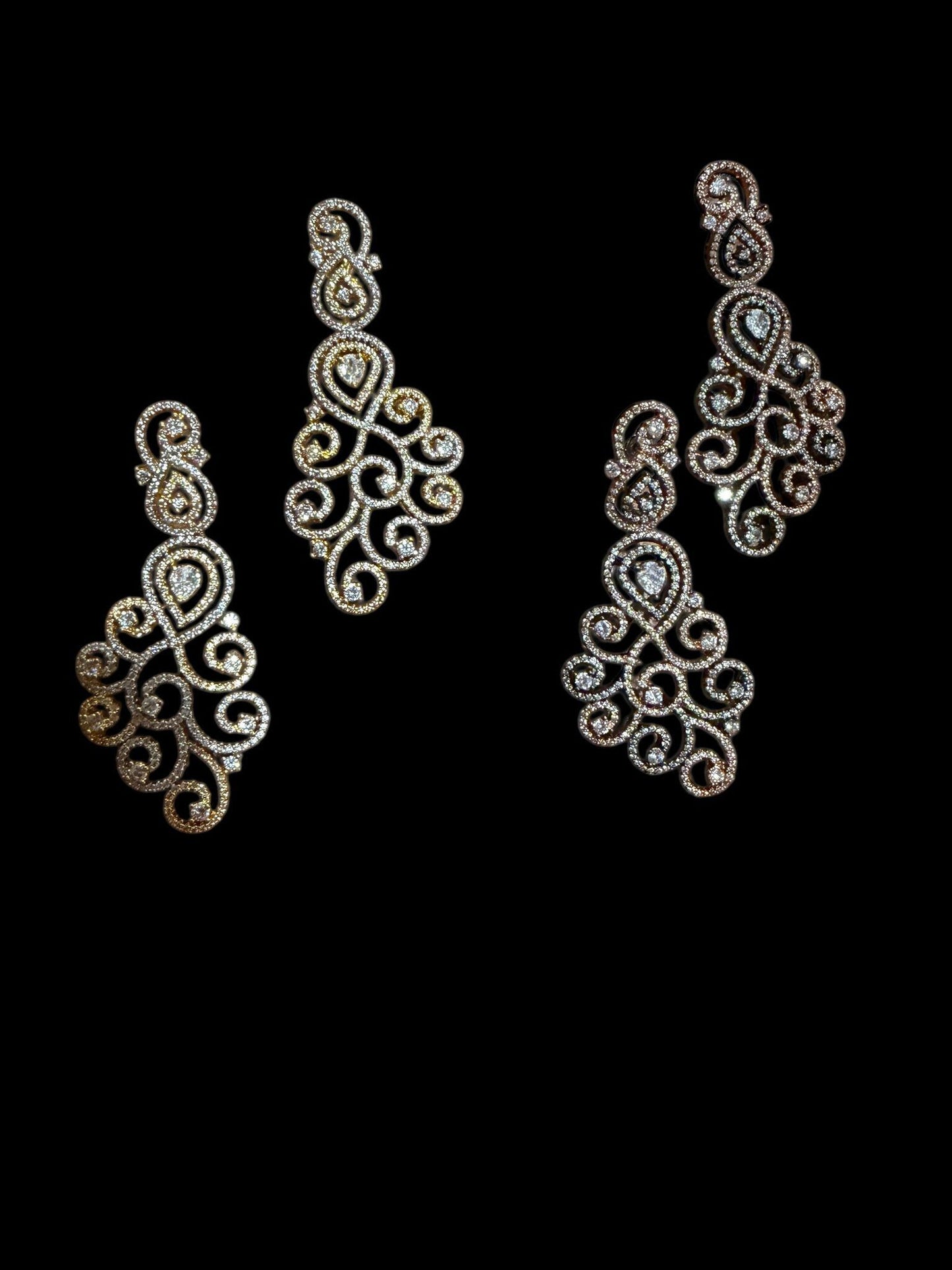 Rose Gold Paisley Chandelier Earrings | Long CZ Statement Earrings | Wedding Jewelry