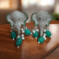Elephant CZ Pearl Drop Earrings | Green or Pink Statement Animal Earrings | Bridal & Festive Jewelry