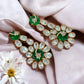 Emerald Green Floral monzonite designer Earrings | Gold CZ Chandelier Statement Earrings | Indian Bridal Jewelry