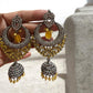 Oxidized Silver Jhumka Earrings | Yellow Bead Chandbali, Indian Jewelry