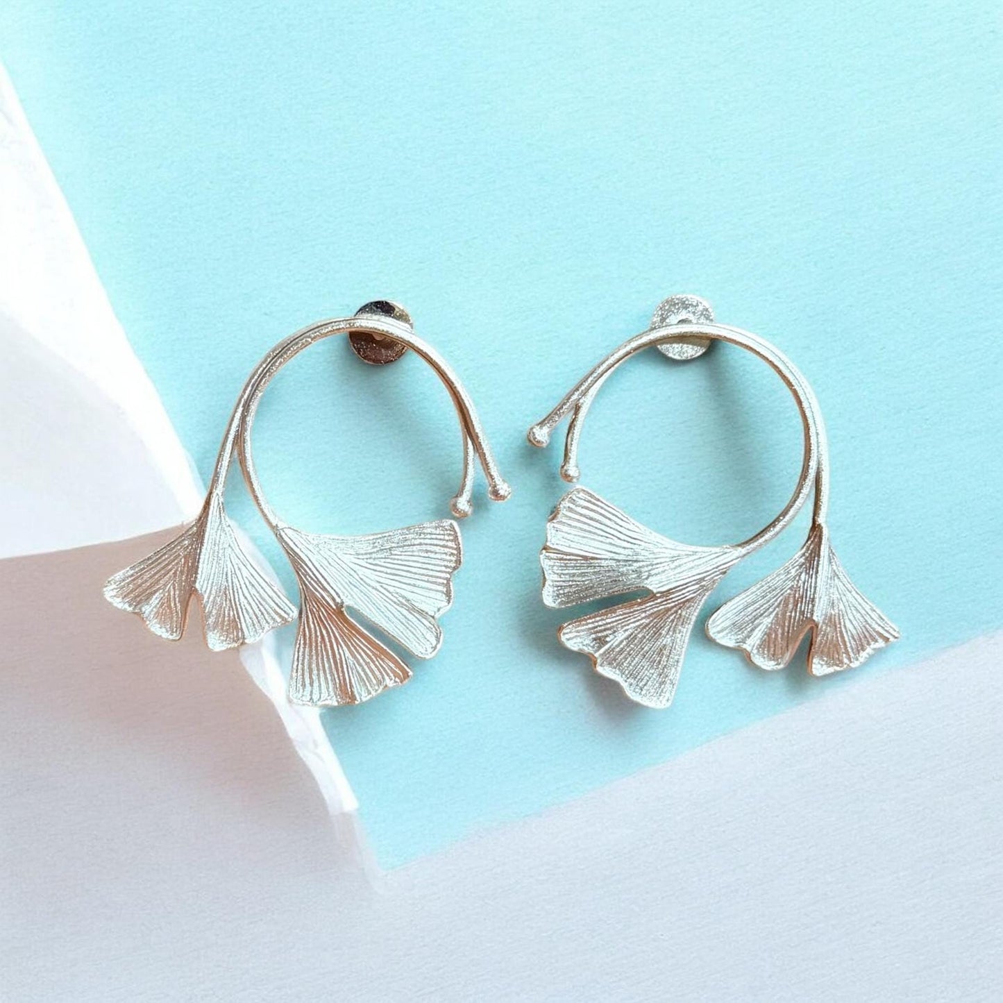 Ginkgo Leaf Hoop Earrings | Botanical Statement Earrings | Minimal Nature Inspired Jewelry