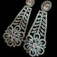 Silver Tone Crystal Chandelier Earrings | Long Bridal Statement Earrings | Vintage Floral Evening Jewelry