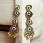 Gold Tone Green Kundan Long Earrings | Pearl Drop Indian Earrings | Traditional Bridal Ethnic Jewelry