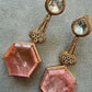 Handcrafted Pink Tourmaline Drop Earrings, Gold Plated, White Topaz Accents, Bridal Statement Jewelry