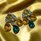 Multi Gemstone Drop Earrings with Yellow Citrine and Teal Quartz, Luxury Statement Jewelry