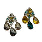 Multi Gemstone Drop Earrings with Yellow Citrine and Teal Quartz, Luxury Statement Jewelry