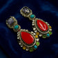 Multi Gemstone Statement Drop Earrings, Gold Plated Luxury Jewelry