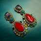 Multi Gemstone Statement Drop Earrings, Gold Plated Luxury Jewelry