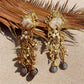 Floral Druzy Statement Earrings | Pearl Cascade Designer Earrings | Handmade Jewelry