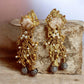 Floral Druzy Statement Earrings | Pearl Cascade Designer Earrings | Handmade Jewelry