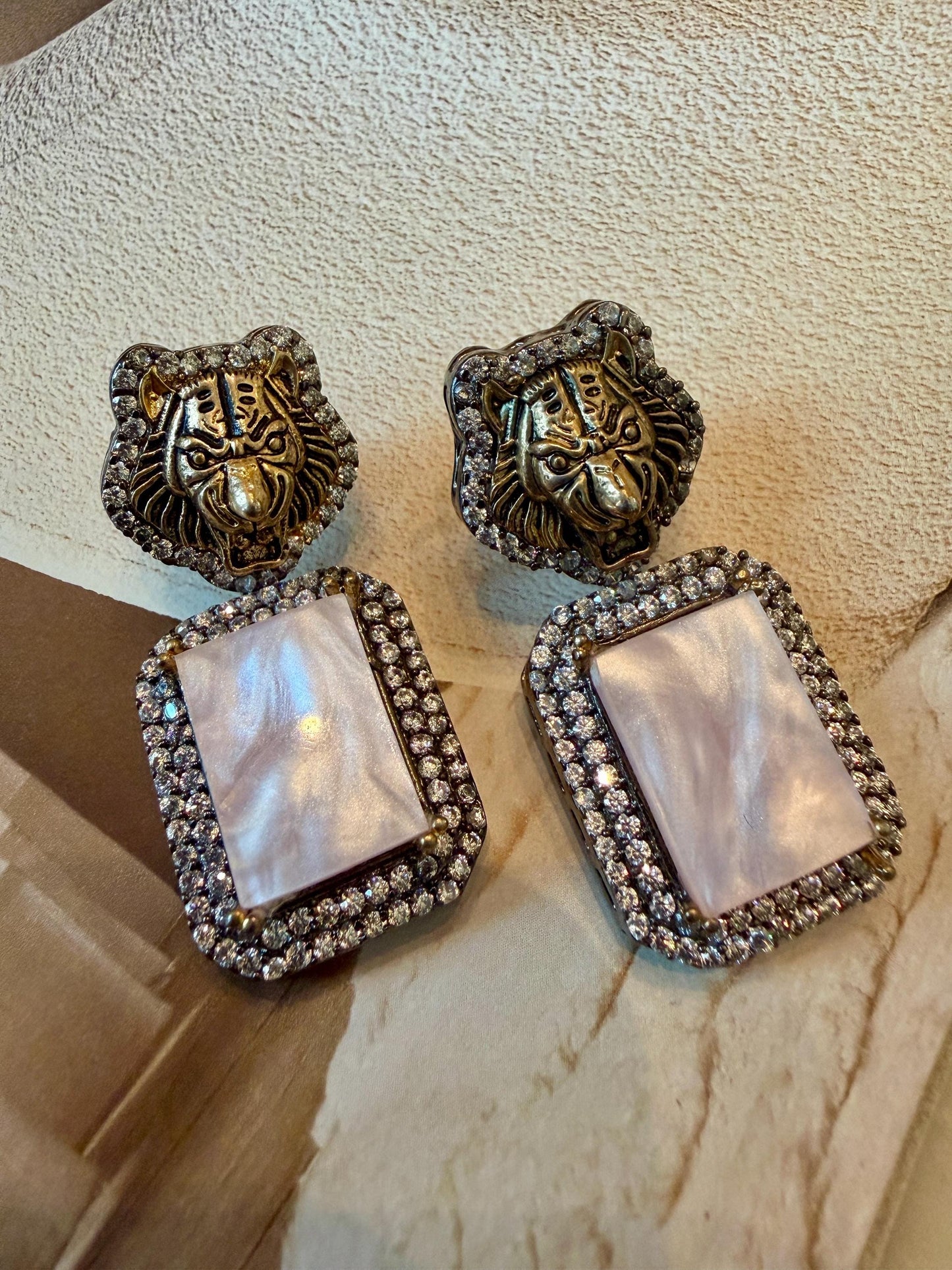 Bollywood Glam: Luxury Earrings Cz stones with lion head antique finish