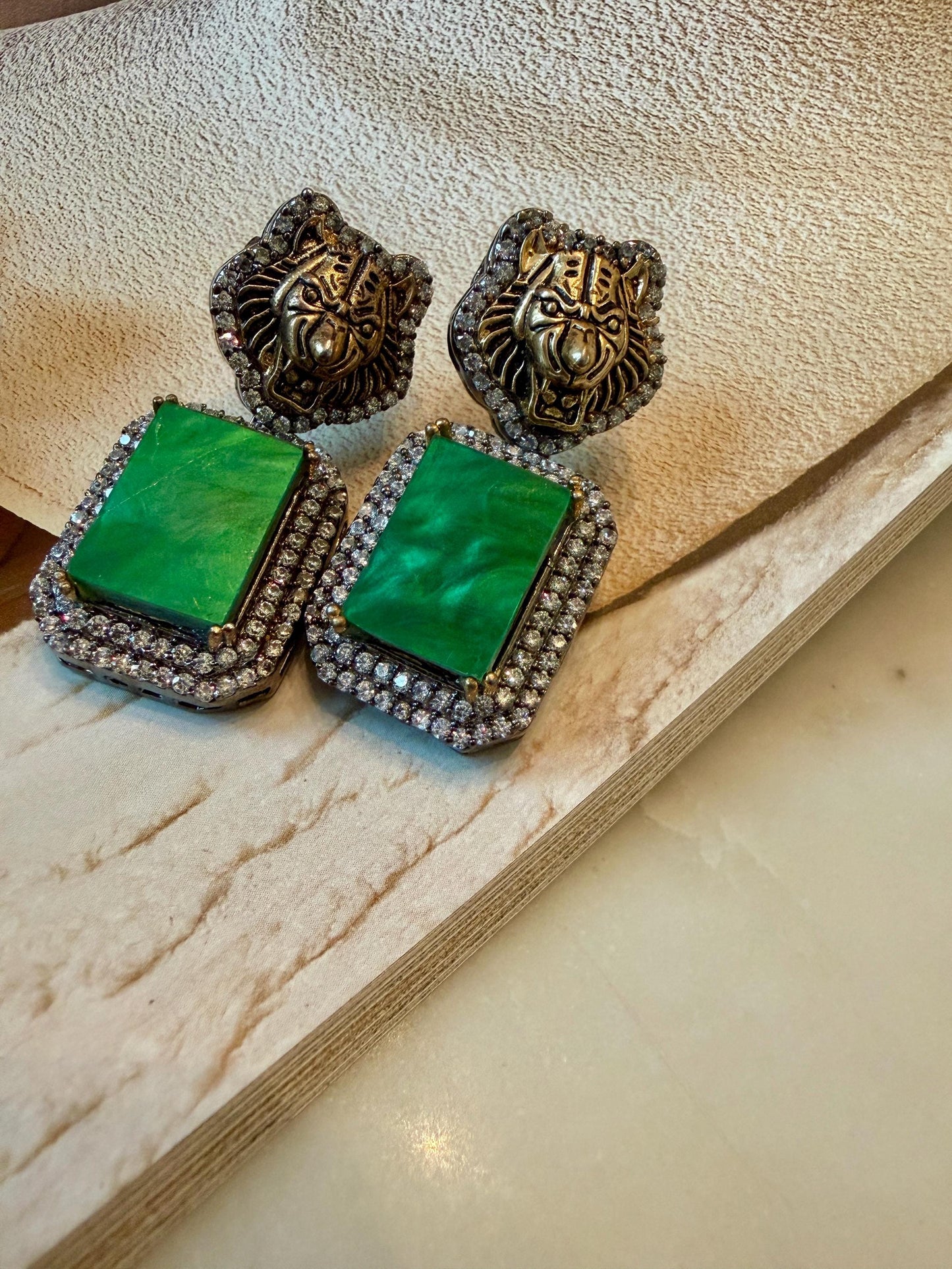 Bollywood Glam: Luxury Earrings Cz stones with lion head antique finish