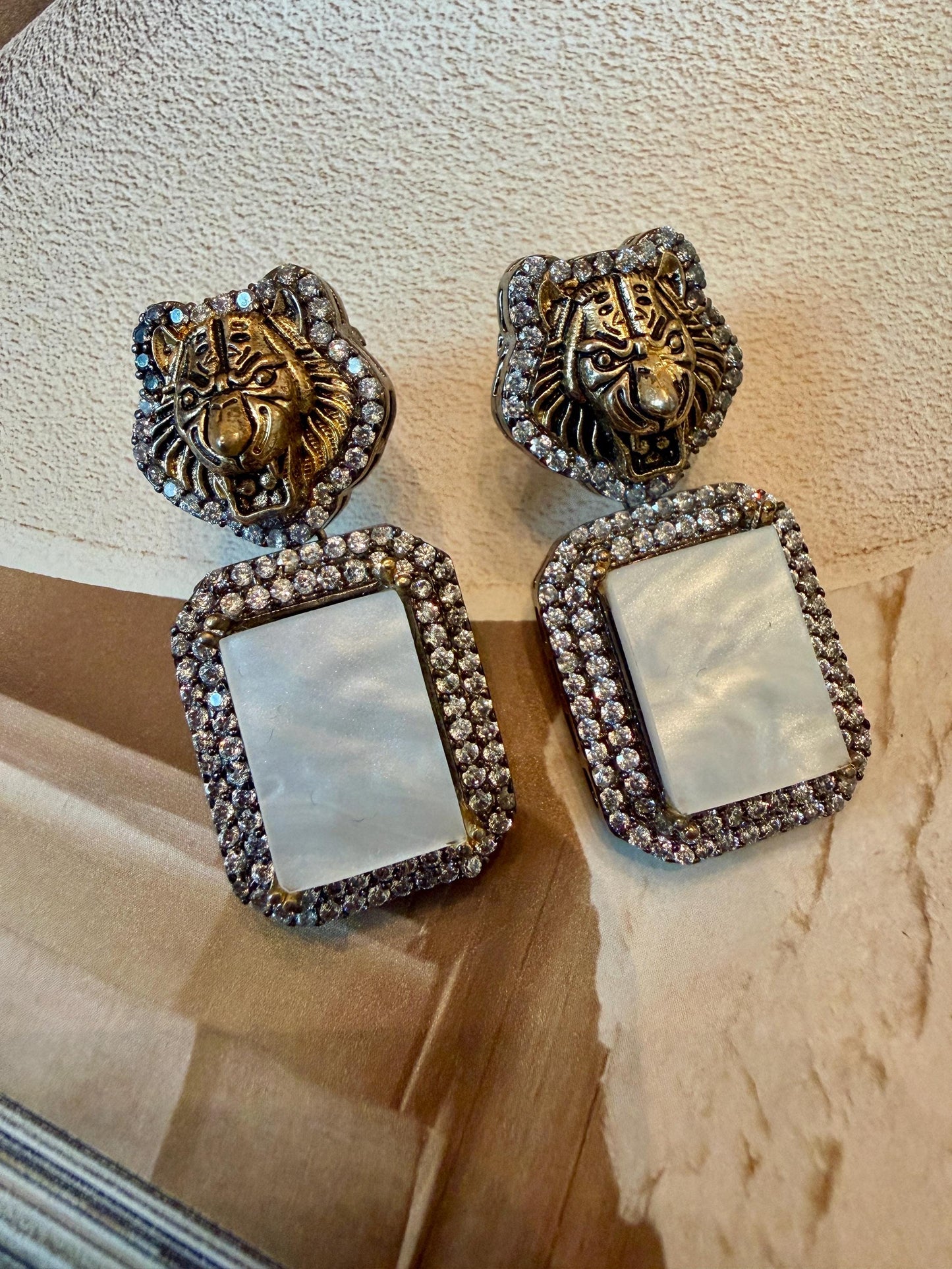 Bollywood Glam: Luxury Earrings Cz stones with lion head antique finish