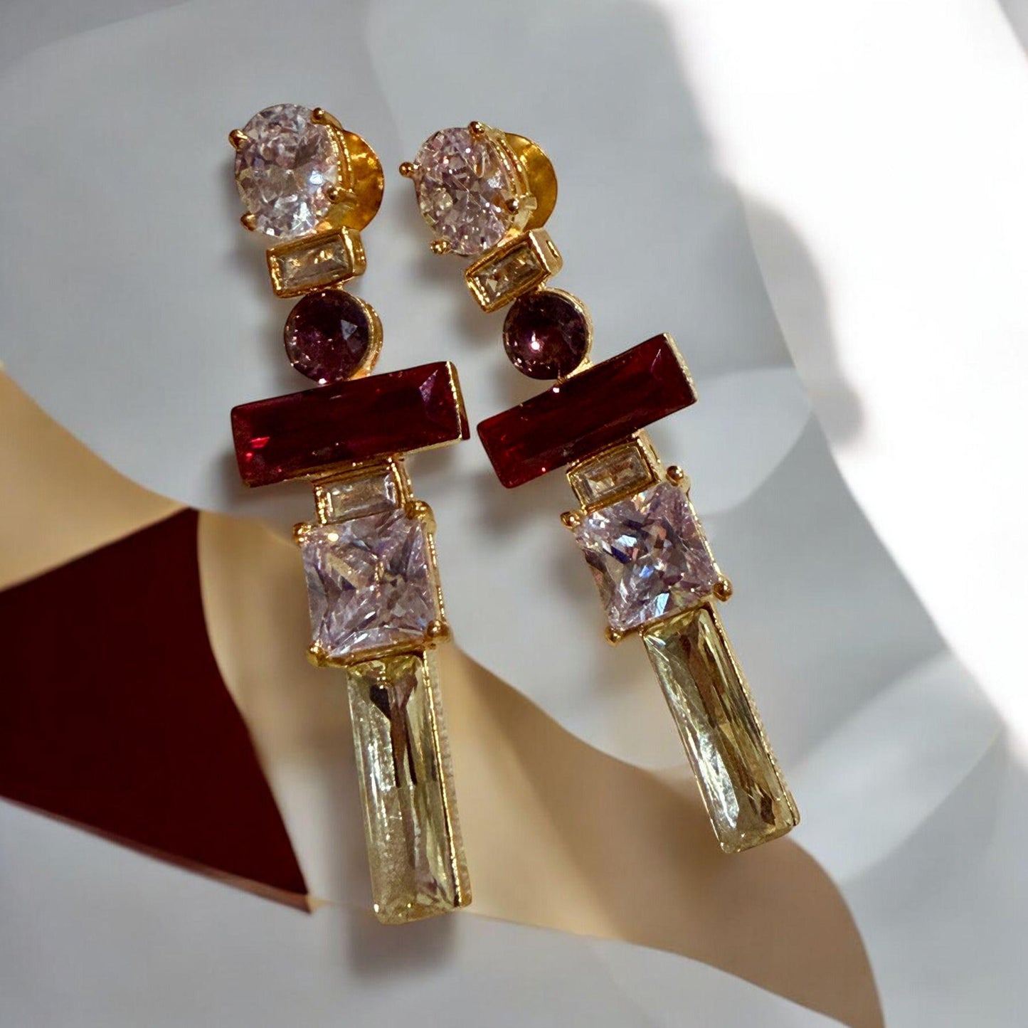 Rainbow Crystal Drop Earrings | Multicolor Geometric Statement Earrings | Modern Luxury Party Jewelry